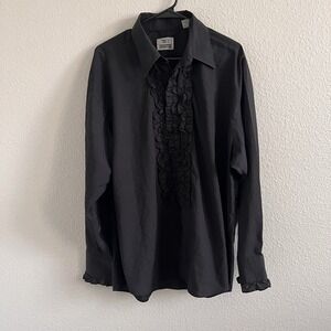 TABI'S Characters Black Ruffled Button Front Shirt XL Gothic Dark Vamp